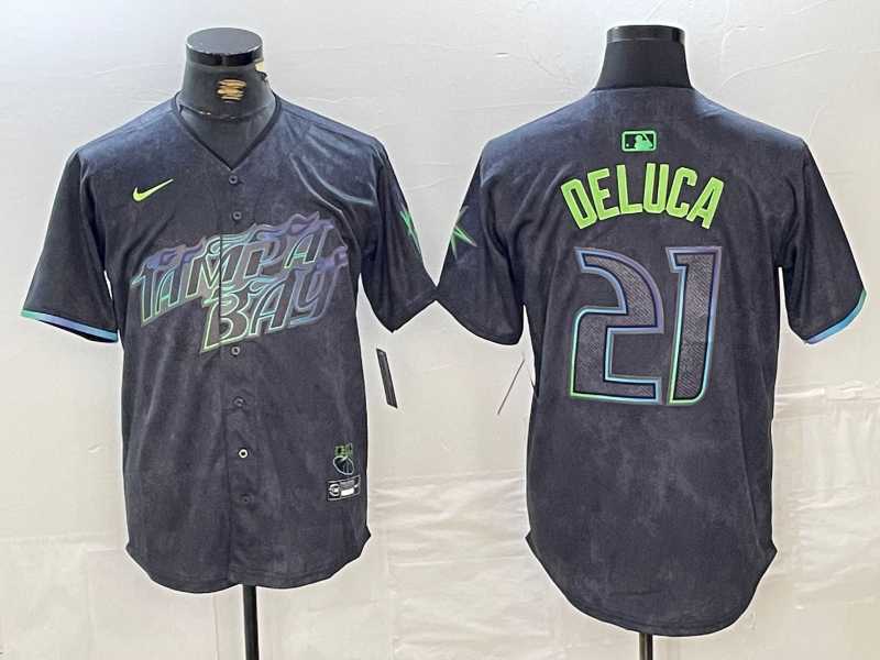 Men%27s Tampa Bay Rays #21 Jonny DeLuca Charcoal 2024 City Connect Limited Stitched Jersey1